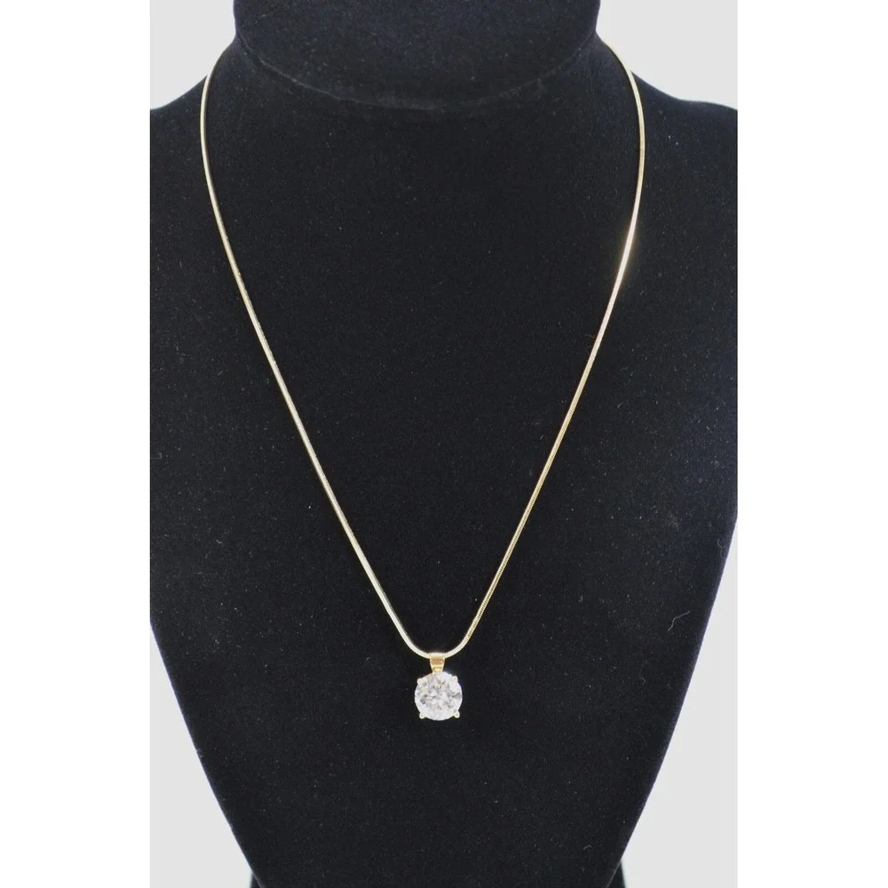 Gold Tone Thin‎ Snake Necklace with CZ Cubic Zirconia Floating Drop Pendant 18